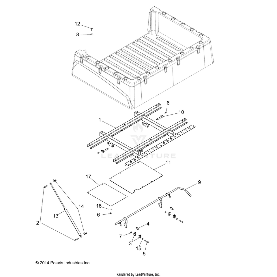 An Image of a Genuine Polaris Parts Schematic Diagram showing the schematic - BODY: BOX MOUNTING - 2015 POLARIS RANGER CREW 570 EFI