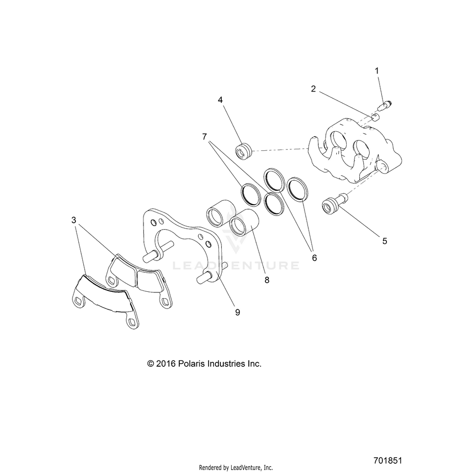 An Image of a Genuine Polaris Parts Schematic Diagram showing the schematic - BRAKES: REAR CALIPER - 2018 POLARIS RANGER CREW 1000 DIESEL