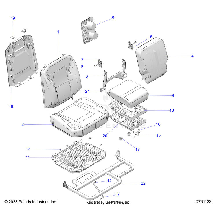An Image of a Genuine Polaris Parts Schematic Diagram showing the schematic - BODY: SEAT ASSEMBLY PASSENGER - 2026 POLARIS RANGER XD 1500 NORTHSTAR ULTIMATE CREW