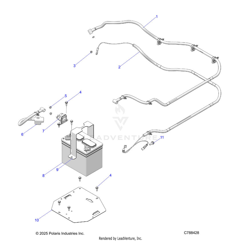 An Image of a Genuine Polaris Parts Schematic Diagram showing the schematic - ELECTRICAL: BATTERY - 2025 POLARIS RANGER 570 CREW