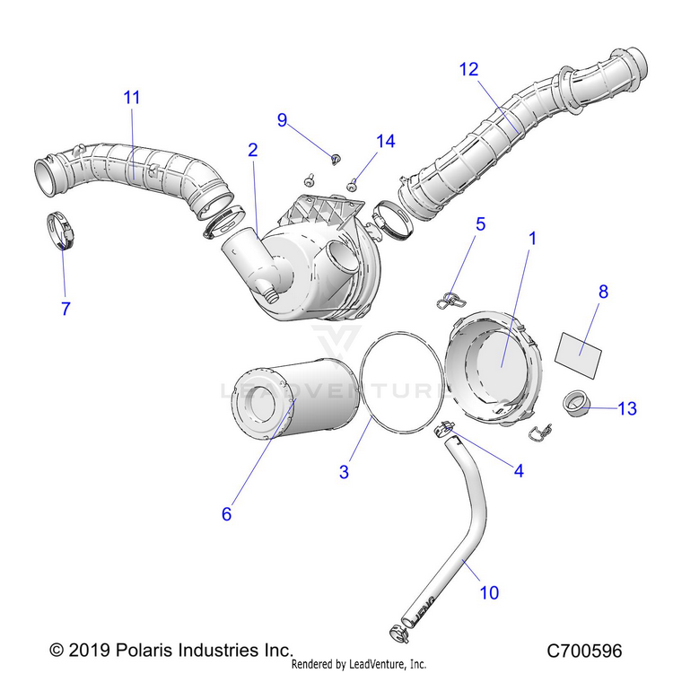 An Image of a Genuine Polaris Parts Schematic Diagram showing the schematic - ENGINE: AIR INTAKE SYSTEM - 2020 POLARIS RANGER 1000 FULL SIZE