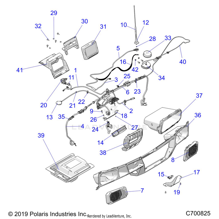 An Image of a Genuine Polaris Parts Schematic Diagram showing the schematic - OPTION: DASH RIDE COMMAND - 2020 POLARIS RANGER CREW XP 1000 NORTHSTAR FC
