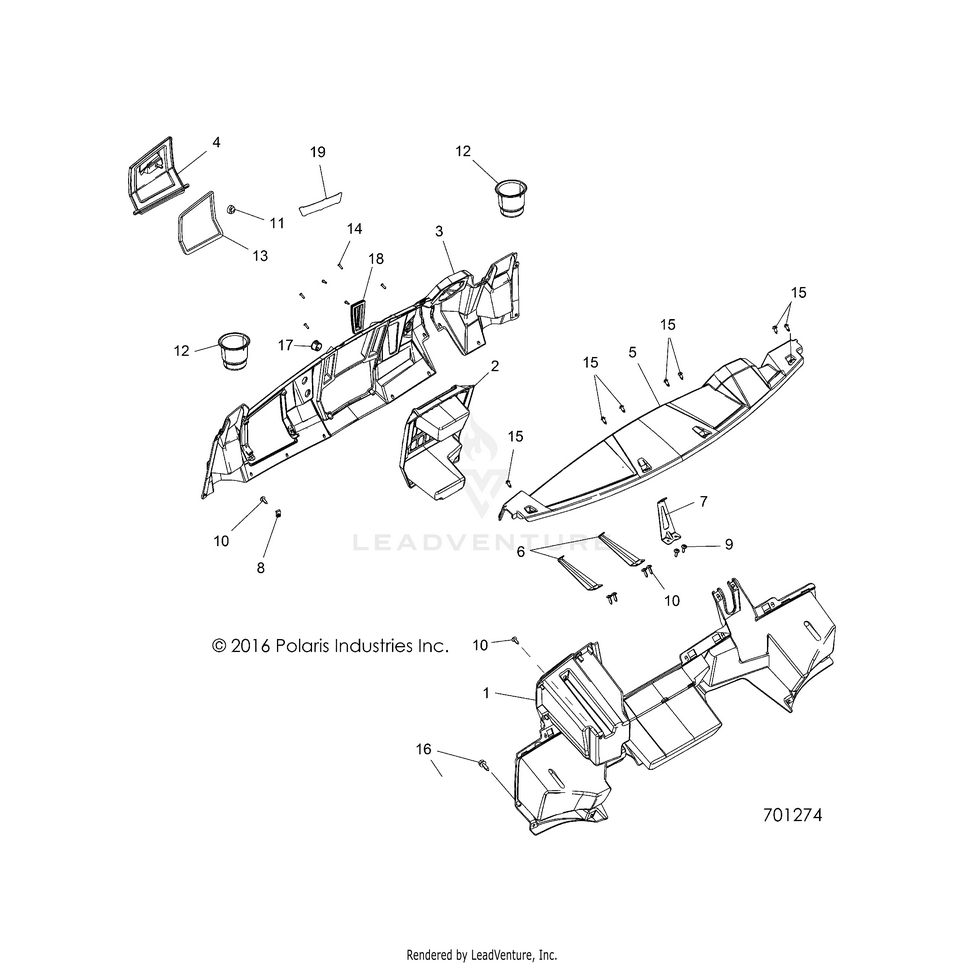 An Image of a Genuine Polaris Parts Schematic Diagram showing the schematic - BODY: DASH - 2017 POLARIS RANGER CREW XP 1000 EPS
