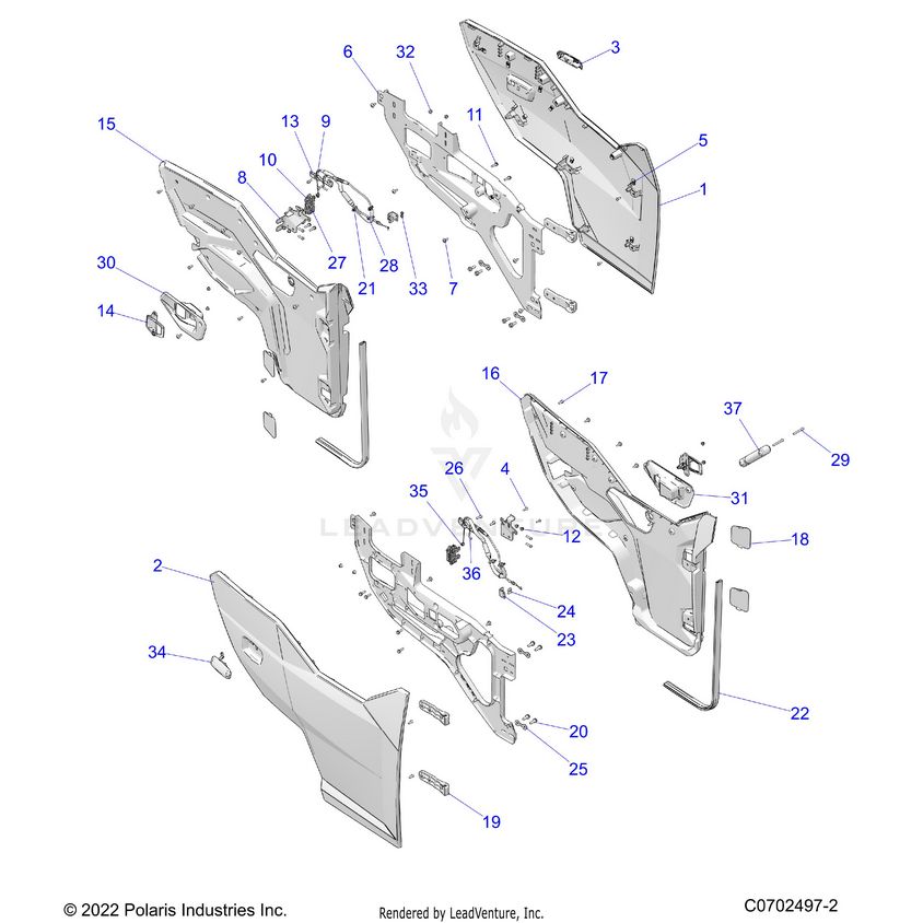 An Image of a Genuine Polaris Parts Schematic Diagram showing the schematic - BODY: DOORS - 2025 POLARIS GENERAL XP 1000 ULTIMATE