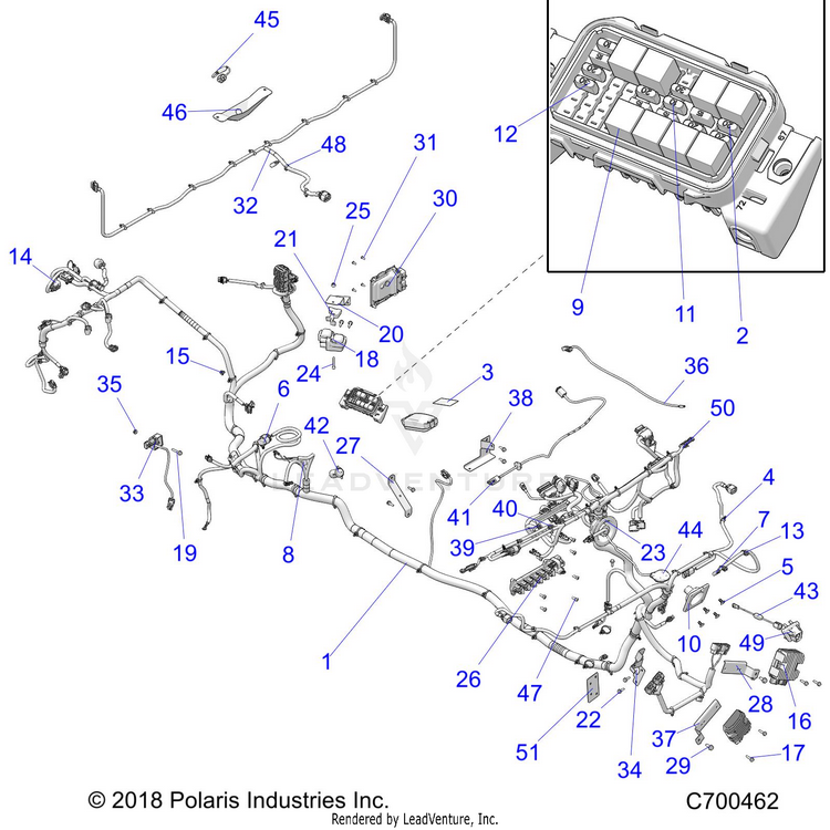 An Image of a Genuine Polaris Parts Schematic Diagram showing the schematic - ELECTRICAL: WIRE HARNESS - 2019 POLARIS RANGER CREW XP 1000 RIDE COMMAND