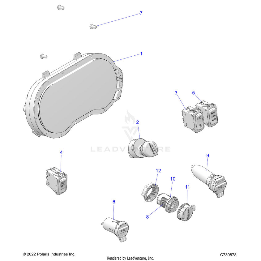 An Image of a Genuine Polaris Parts Schematic Diagram showing the schematic - ELECTRICAL: DASH INSTRUMENTS - 2023 POLARIS RANGER CREW XP 1000 PREMIUM