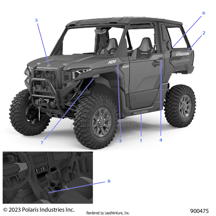 An Image of a Genuine Polaris Parts Schematic Diagram showing the schematic - BODY: DECALS GRAPHICS - 2024 POLARIS XPEDITION ADV ULTIMATE