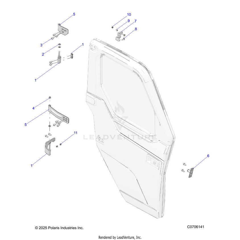 An Image of a Genuine Polaris Parts Schematic Diagram showing the schematic - BODY: DOOR MOUNTING - 2026 POLARIS RANGER 1000 XP NORTHSTAR