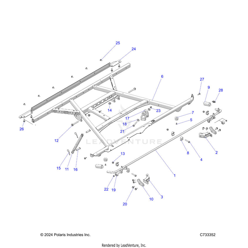 An Image of a Genuine Polaris Parts Schematic Diagram showing the schematic - BODY: BOX MOUNTING - 2023 POLARIS RANGER EV FULL SIZE ULTIMATE