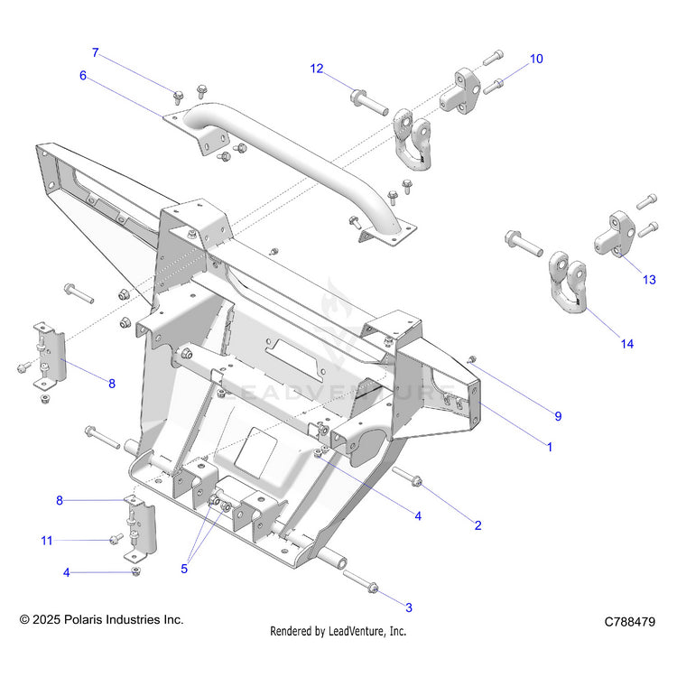 An Image of a Genuine Polaris Parts Schematic Diagram showing the schematic - BODY: FRONT BUMPER - 2026 POLARIS RANGER XD 1500 NORTHSTAR ULTIMATE CREW TEXAS EDITION