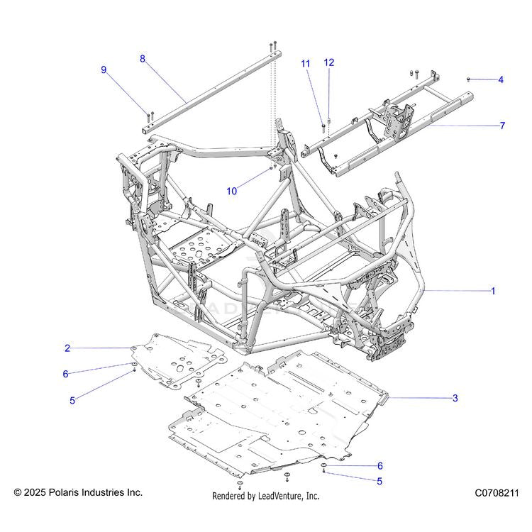 An Image of a Genuine Polaris Parts Schematic Diagram showing the schematic - CHASSIS: MAIN FRAME AND SKID PLATES - 2026 POLARIS GENERAL XP 1000 ULTIMATE