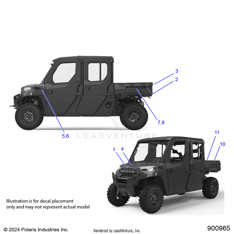 An Image of a Genuine Polaris Parts Schematic Diagram showing the schematic - BODY: DECALS GRAPHIC - 2025 POLARIS RANGER 1000 XP CREW NORTHSTAR PREMIUM TIP OUT WINDSHIELD