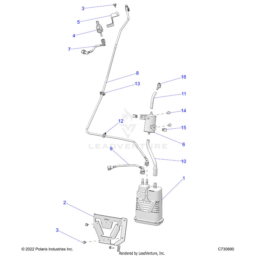 An Image of a Genuine Polaris Parts Schematic Diagram showing the schematic - FUEL: SYSTEM TANK EVAP - 2023 POLARIS RANGER 1000 PREMIUM EPS