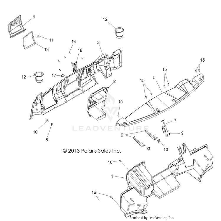 An Image of a Genuine Polaris Parts Schematic Diagram showing the schematic - BODY: DASH - 2015 POLARIS RANGER CREW 570 EFI FULL SIZE