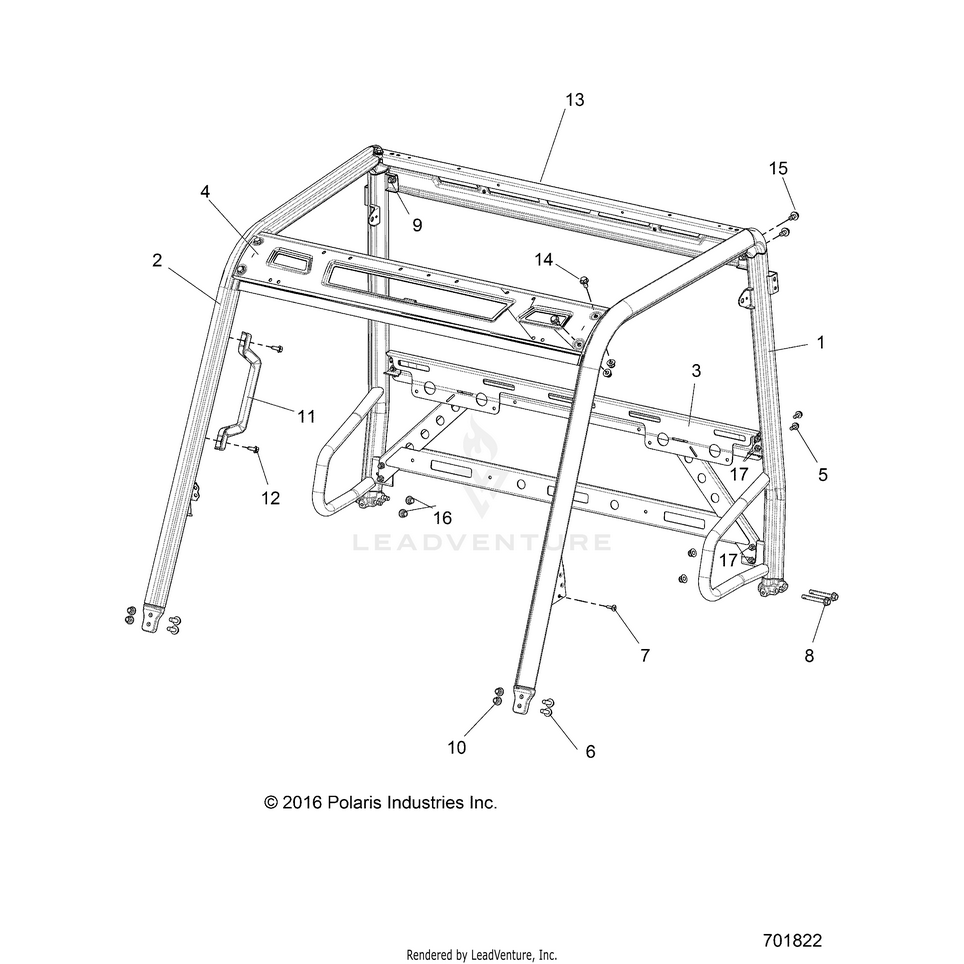 An Image of a Genuine Polaris Parts Schematic Diagram showing the schematic - CHASSIS: CAB FRAME - 2019 POLARIS RANGER 570