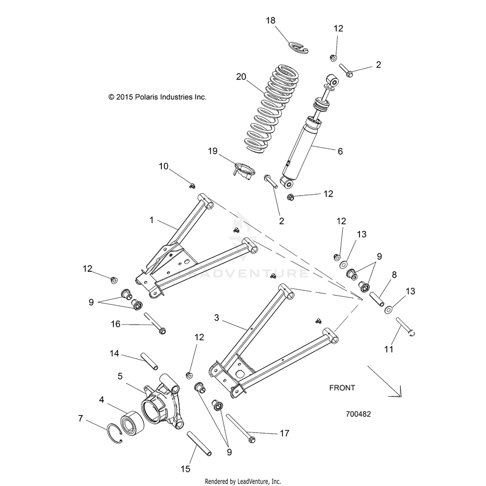 An Image of a Genuine Polaris Parts Schematic Diagram showing the schematic - SUSPENSION: REAR - 2017 POLARIS RANGER 570 FULL SIZE