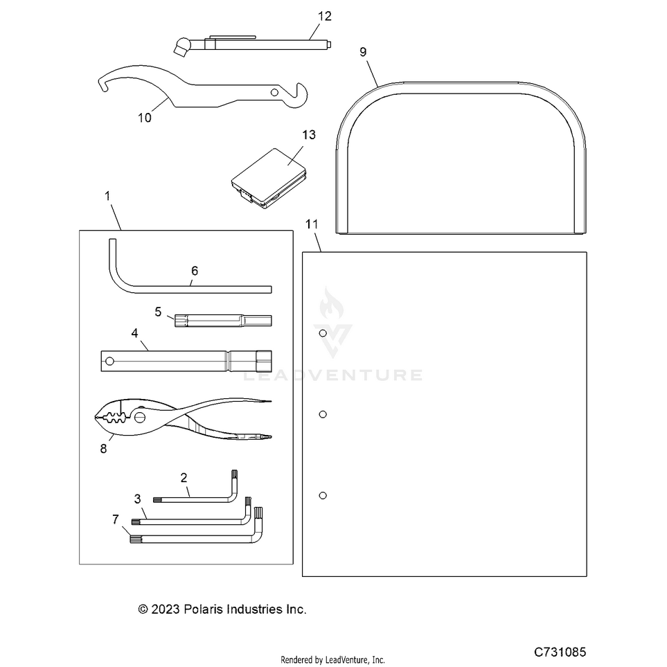 An Image of a Genuine Polaris Parts Schematic Diagram showing the schematic - REFERENCE: OWNERS MANUAL & TOOL KIT - 2024 POLARIS RANGER EV FULL SIZE PREMIUM