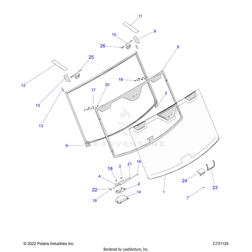 An Image of a Genuine Polaris Parts Schematic Diagram showing the schematic - BODY: WINDSHIELD FIXED - 2024 POLARIS RANGER 1000 XP NORTHSTAR