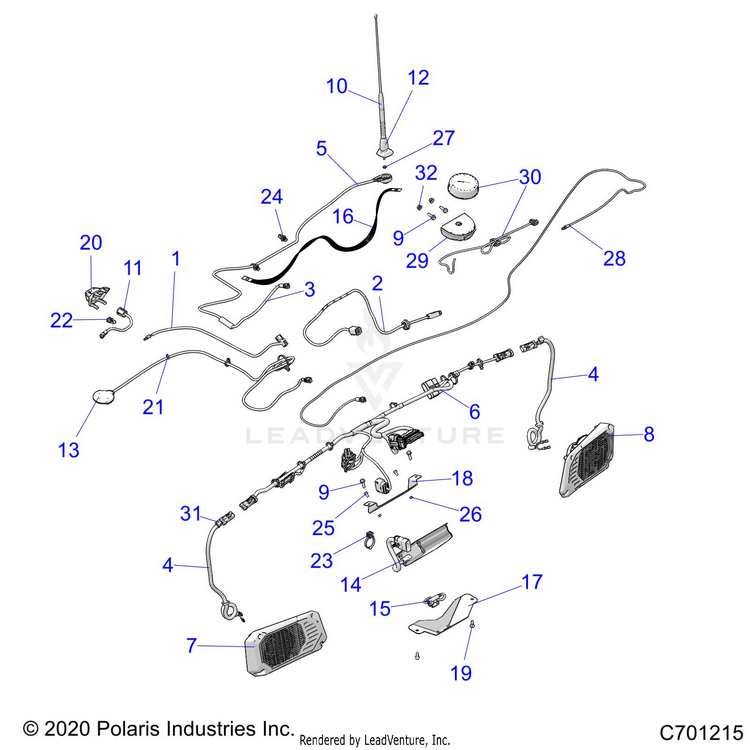 An Image of a Genuine Polaris Parts Schematic Diagram showing the schematic - ELECTRICAL: DASH COMPONENTS RIDE COMMAND - 2021 POLARIS RANGER XP 1000 NORTHSTAR ULTIMATE