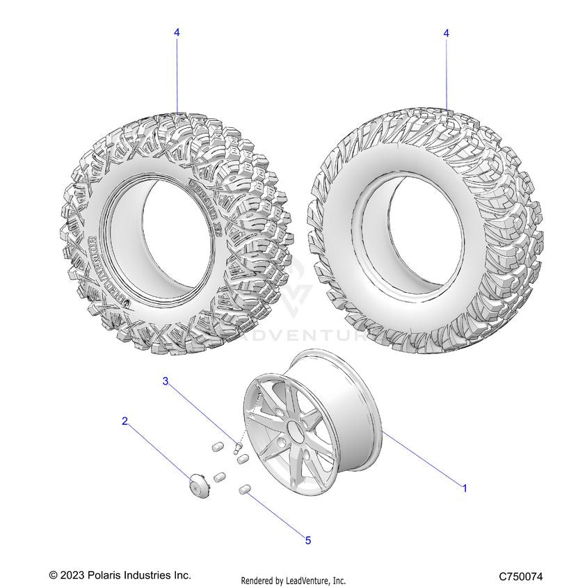 An Image of a Genuine Polaris Parts Schematic Diagram showing the schematic - WHEELS: REAR - 2023 POLARIS GENERAL XP 1000 SPORT