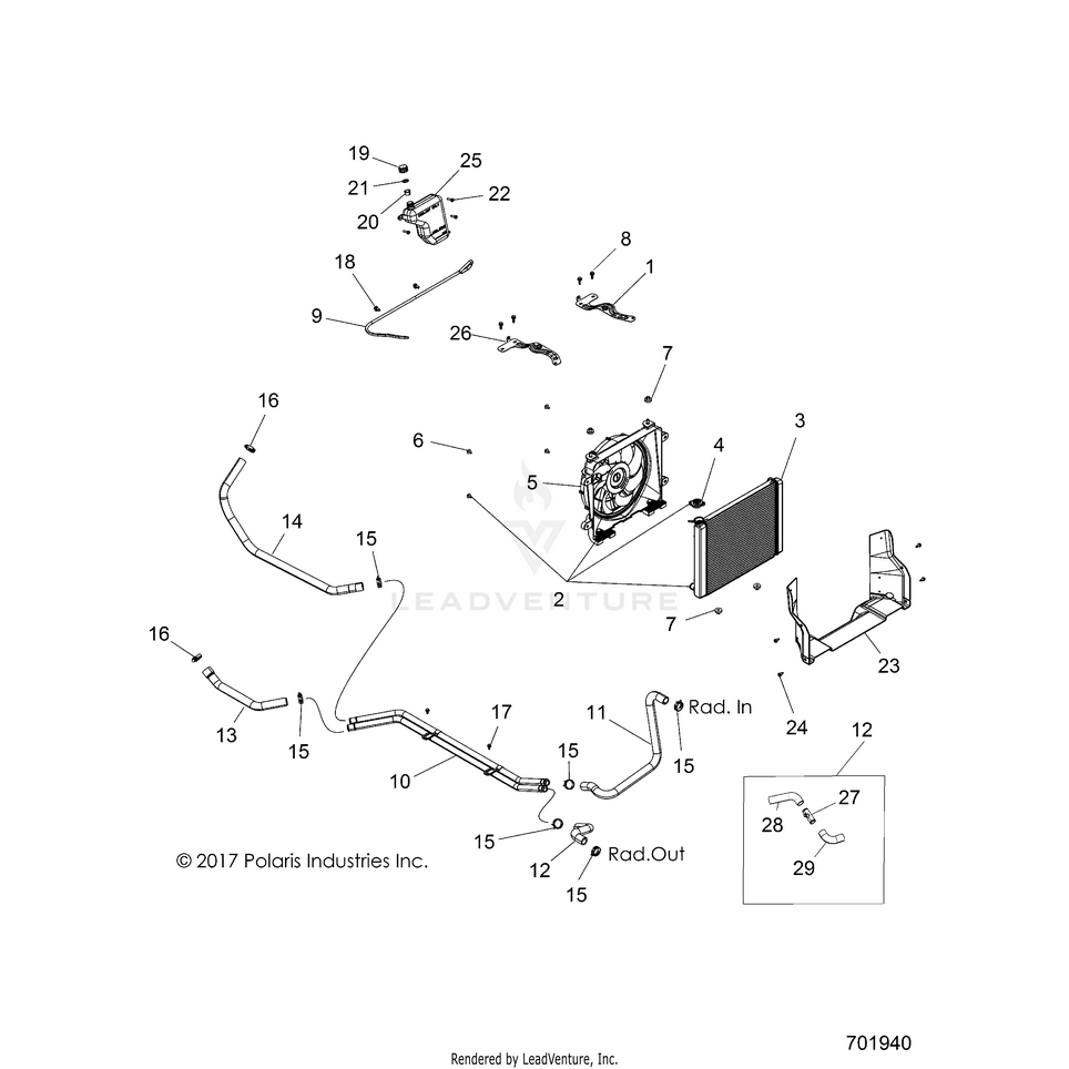 An Image of a Genuine Polaris Parts Schematic Diagram showing the schematic - ENGINE: COOLING SYSTEM - 2018 POLARIS RANGER CREW 1000 EPS