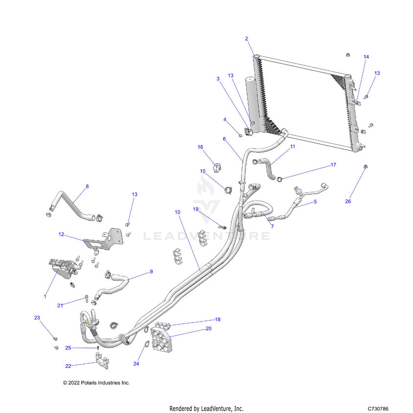 An Image of a Genuine Polaris Parts Schematic Diagram showing the schematic - BODY: HVAC ROUTINGS - 2026 POLARIS RANGER 1000 XP NORTHSTAR ULTIMATE