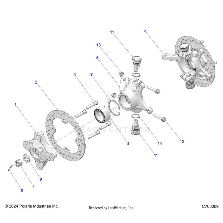 An Image of a Genuine Polaris Parts Schematic Diagram showing the schematic - SUSPENSION: FRONT HUB - 2025 POLARIS GENERAL XP 4 1000 ULTIMATE