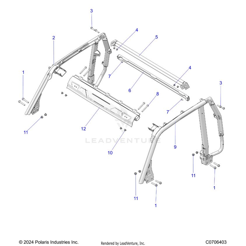 An Image of a Genuine Polaris Parts Schematic Diagram showing the schematic - CHASSIS: ROLLOVER PROTECTION 2P - 2025 POLARIS XPEDITION XP NORTHSTAR