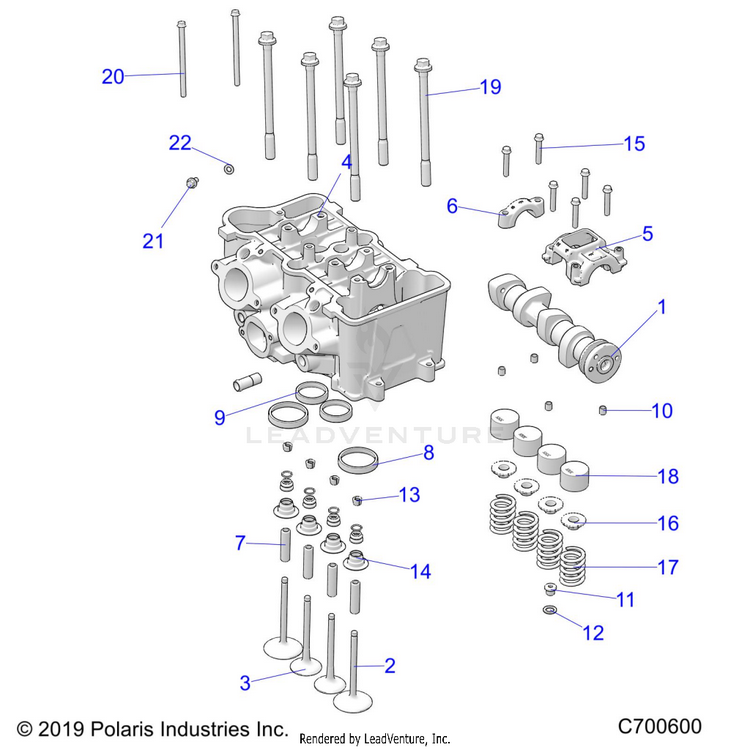 An Image of a Genuine Polaris Parts Schematic Diagram showing the schematic - ENGINE: CYLINDER HEAD & VALVES - 2023 POLARIS RANGER CREW 1000 EPS