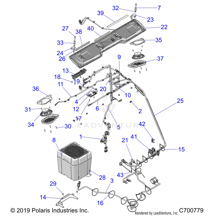 An Image of a Genuine Polaris Parts Schematic Diagram showing the schematic - OPTION: ROOF PREP AUDIO HVAC ELEC COMPONENTS (ROOF) - 2020 POLARIS RANGER XP 1000 NORTHSTAR FACTORY CHOICE