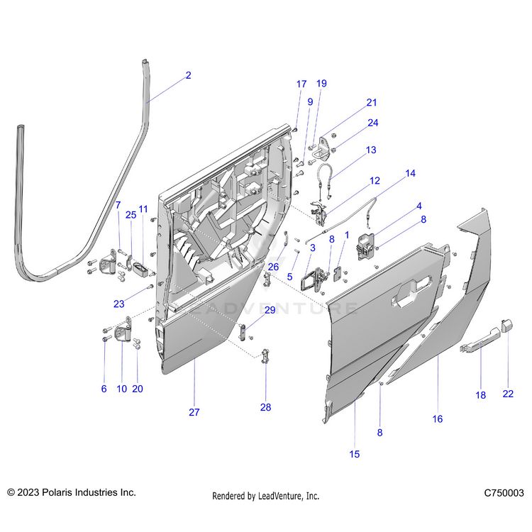 An Image of a Genuine Polaris Parts Schematic Diagram showing the schematic - BODY: DOOR ASSEMBLY REAR - 2024 POLARIS XPEDITION XP5 ULTIMATE