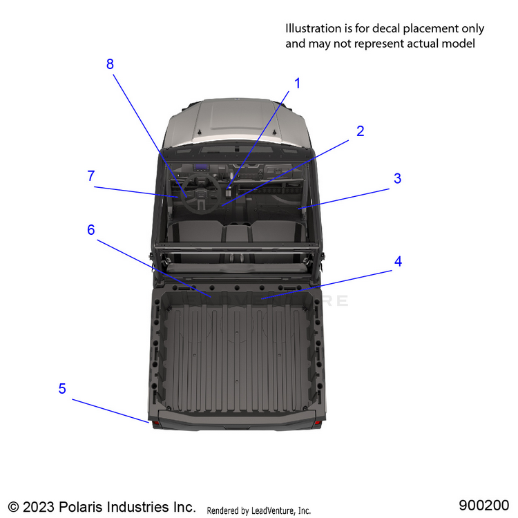 An Image of a Genuine Polaris Parts Schematic Diagram showing the schematic - BODY: DECALS GENERAL - 2023 POLARIS RANGER 570 NORTHSTAR