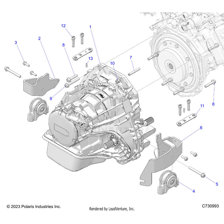 An Image of a Genuine Polaris Parts Schematic Diagram showing the schematic - DRIVE TRAIN: TRANSMISSION MOUNTING - 2026 POLARIS RANGER XD 1500 NORTHSTAR ULTIMATE CREW