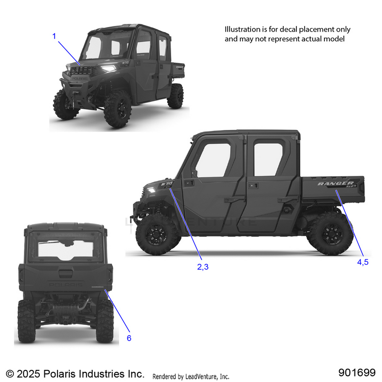An Image of a Genuine Polaris Parts Schematic Diagram showing the schematic - BODY: DECALS GRAPHIC - 2026 POLARIS RANGER 570 CREW NORTHSTAR