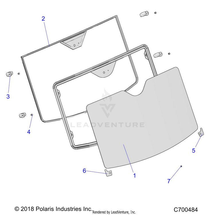 An Image of a Genuine Polaris Parts Schematic Diagram showing the schematic - BODY: WINDSHIELD FIXED - 2019 POLARIS RANGER XP 1000 NORTHSTAR FACTORY CHOICE