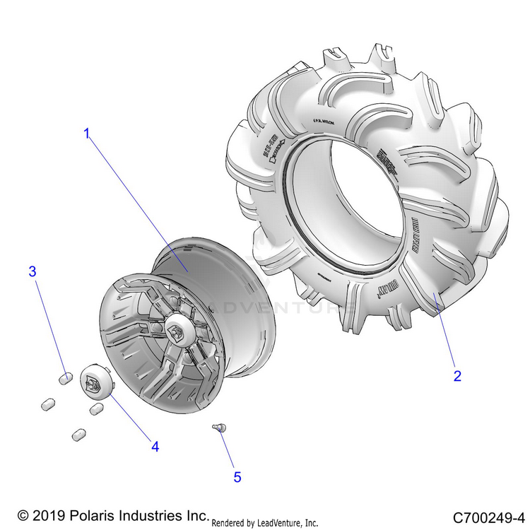 An Image of a Genuine Polaris Parts Schematic Diagram showing the schematic - WHEELS: REAR - 2020 POLARIS RANGER XP 1000 EPS HIGH LIFTER