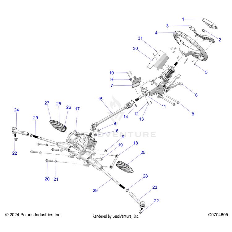 An Image of a Genuine Polaris Parts Schematic Diagram showing the schematic - STEERING: STEERING ASM. - 2024 POLARIS XPEDITION XP NORTHSTAR