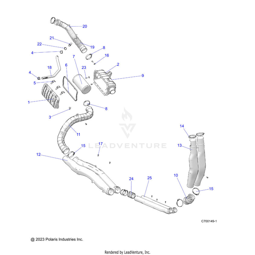 An Image of a Genuine Polaris Parts Schematic Diagram showing the schematic - ENGINE: AIR INTAKE SYSTEM - 2024 POLARIS RANGER 1000 XP NORTHSTAR ULTIMATE CREW