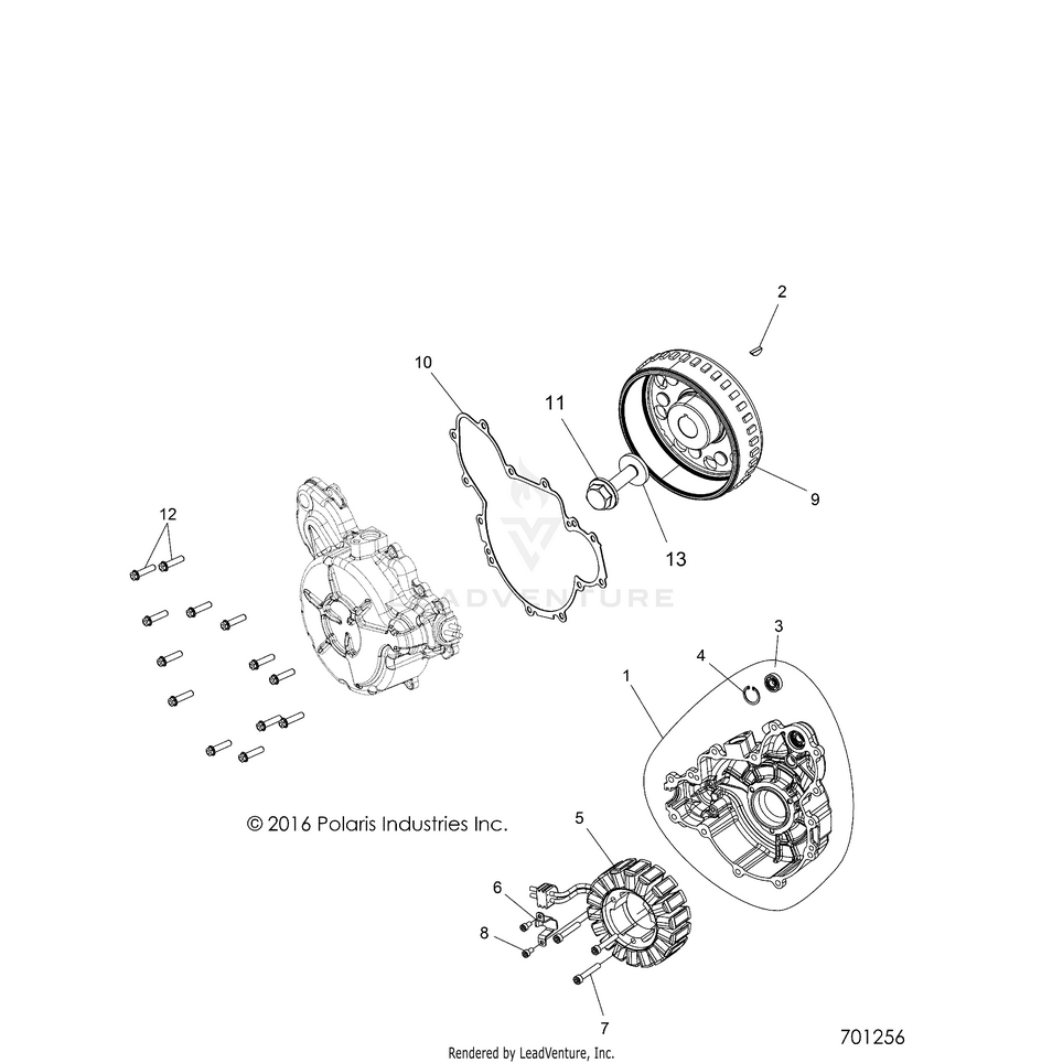 An Image of a Genuine Polaris Parts Schematic Diagram showing the schematic - ENGINE: STATOR & COVER - 2017 POLARIS RANGER XP 900