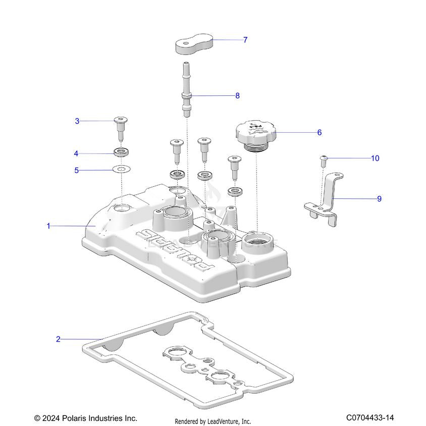 An Image of a Genuine Polaris Parts Schematic Diagram showing the schematic - ENGINE: VALVE COVER - 2024 POLARIS XPEDITION ADV NORTHSTAR