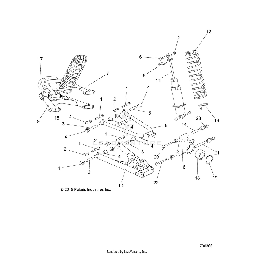An Image of a Genuine Polaris Parts Schematic Diagram showing the schematic - SUSPENSION: REAR - 2017 POLARIS RANGER 1000 DIESEL