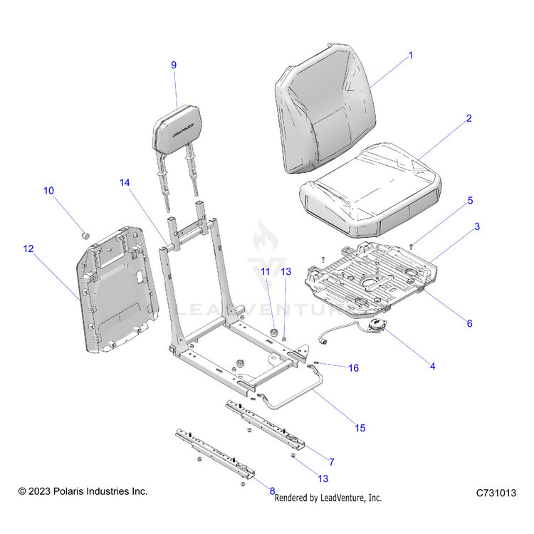 An Image of a Genuine Polaris Parts Schematic Diagram showing the schematic - BODY: SEAT DRIVER - 2025 POLARIS RANGER XD 1500 NORTHSTAR
