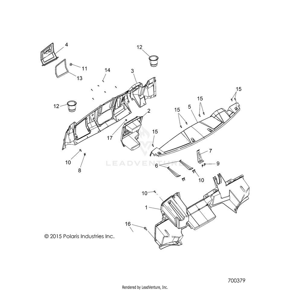 An Image of a Genuine Polaris Parts Schematic Diagram showing the schematic - BODY: DASH - 2016 POLARIS RANGER 900 XP
