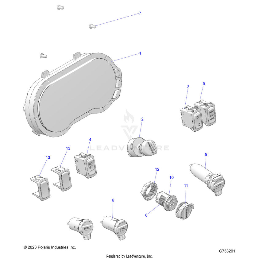 An Image of a Genuine Polaris Parts Schematic Diagram showing the schematic - ELECTRICAL: DASH INSTRUMENTS - 2026 POLARIS RANGER 1000 XP CREW PREMIUM