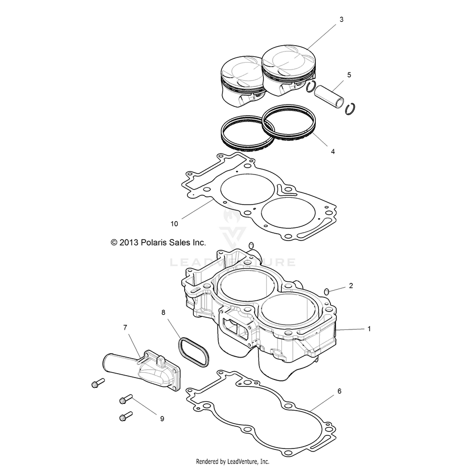 An Image of a Genuine Polaris Parts Schematic Diagram showing the schematic - ENGINE: CYLINDER AND PISTON - 2017 POLARIS GENERAL 1000 4 EPS