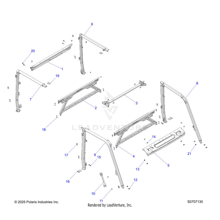 An Image of a Genuine Polaris Parts Schematic Diagram showing the schematic - CHASSIS: CAB FRAME - 2026 POLARIS RANGER 570 CREW NORTHSTAR