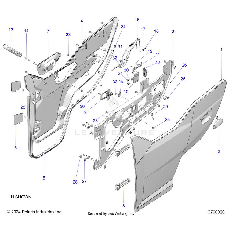 An Image of a Genuine Polaris Parts Schematic Diagram showing the schematic - BODY: DOORS FRONT - 2026 POLARIS GENERAL XP 4 1000 SPORT