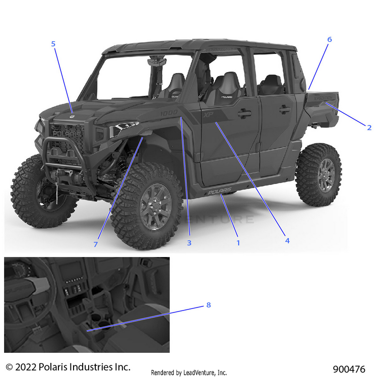 An Image of a Genuine Polaris Parts Schematic Diagram showing the schematic - BODY: DECALS GRAPHICS - 2024 POLARIS XPEDITION XP5 ULTIMATE