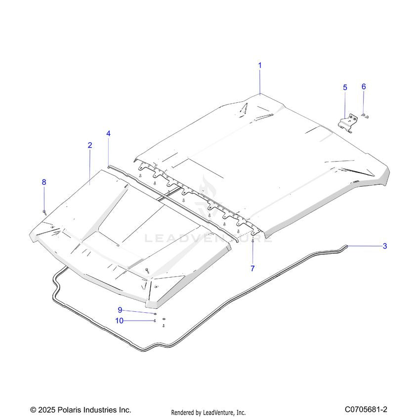 An Image of a Genuine Polaris Parts Schematic Diagram showing the schematic - BODY: ROOF - 2025 POLARIS GENERAL XP 4 1000 PREMIUM