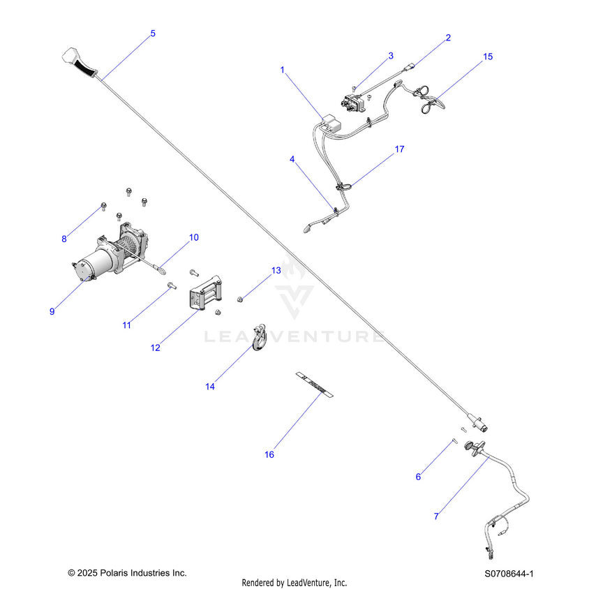 An Image of a Genuine Polaris Parts Schematic Diagram showing the schematic - CHASSIS: WINCH - 2026 POLARIS RANGER 500